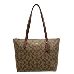 Coach Brown Coated Canvas Zip Top Tote Bag 4455
